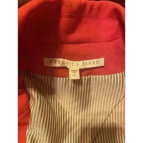 Veronica Beard Draped Graham Dickey Blazer Long Jacket 6 Red Ruched 3/4 Sleeves - Picture 10 of 10